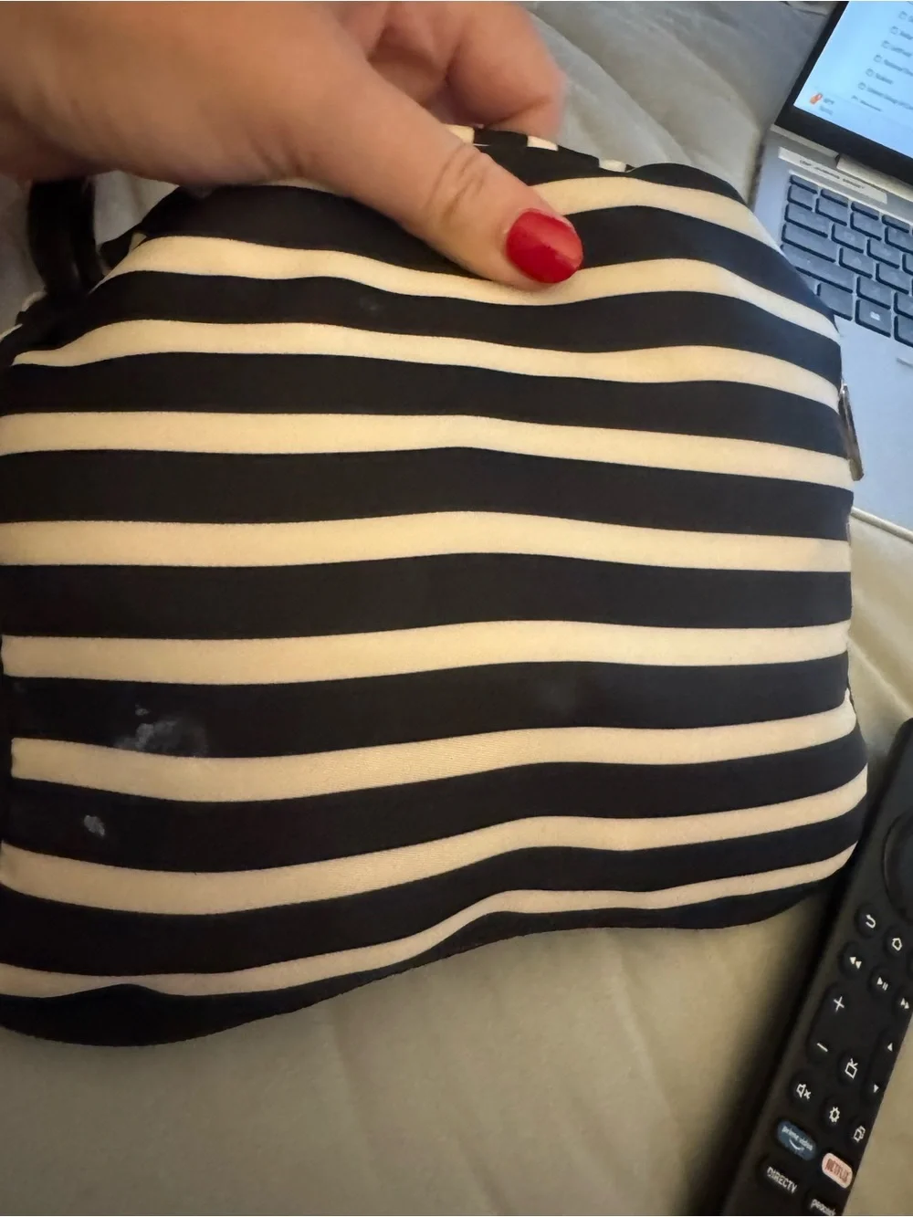 kate spade Watson Lane Lyla Black & White Stripes Nylon Packable Weekender Bag